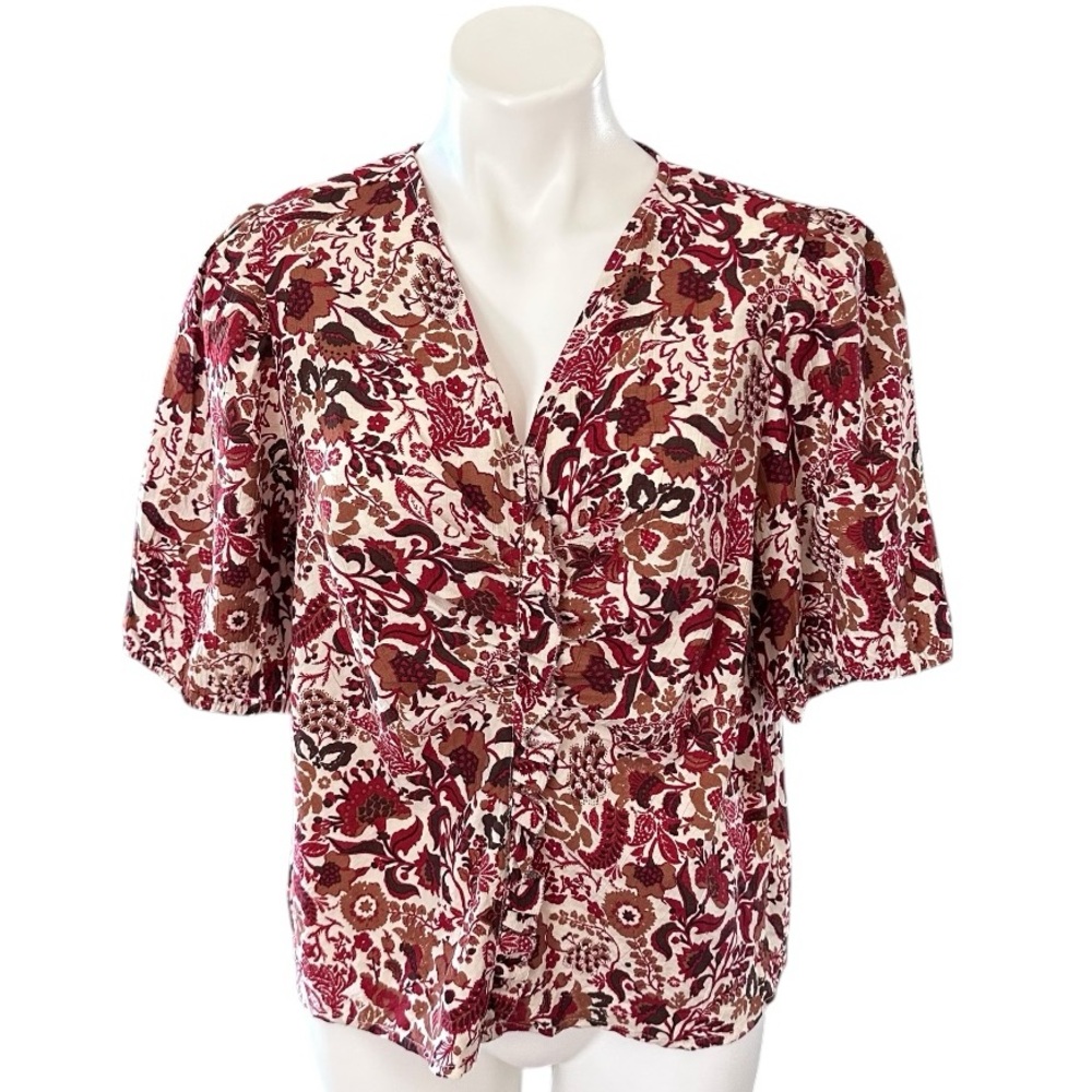 Sam Edelman Dakota Print Shirred Puff Sleeve Floral Top Size M